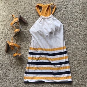 yellow, whites & navy sailor-inspired dress